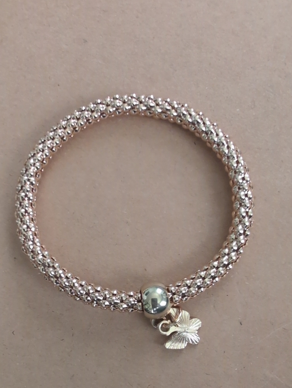 Gold Sparkle Beaded Bracelet with Butterfly Charm